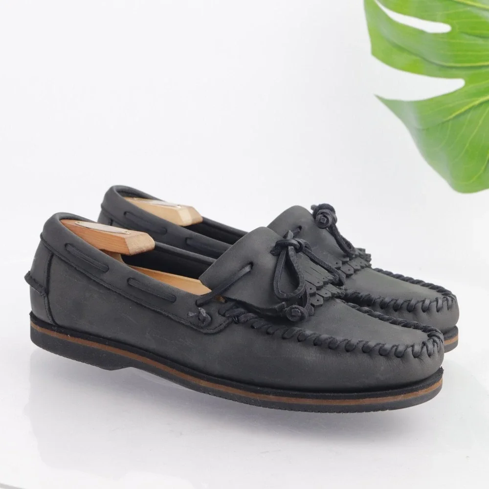 Sebago USA Mens Shawnee Boat Shoe Size 9 Gray Leather Kiltie Moc Slip On Loafers